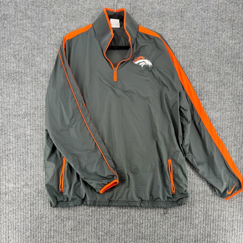 Nike Denver Broncos On Field Jacket Mens Large Gray Orange NFL 1/4 Zip